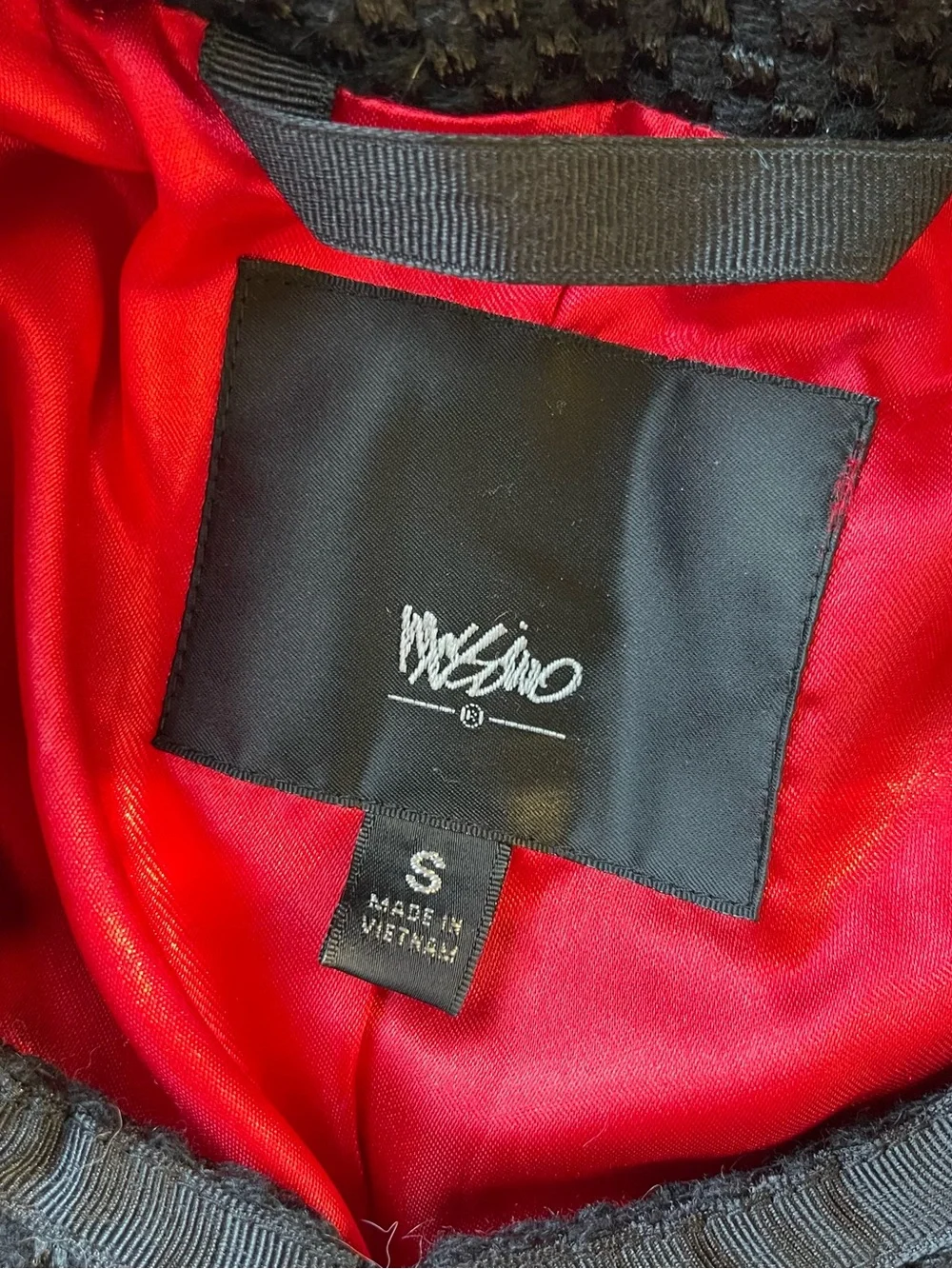 Mossimo Supply Co. Black Textured Open-Front Jacket with Red Lining Wool blend